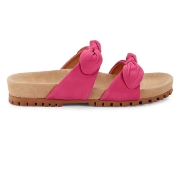 Jack Rogers Hot Pink Tie Suede Strap Slides Sz 9 - Picture 1 of 7